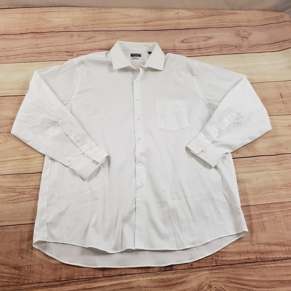 Van Heusen Shirt Mens 2XL 17.5 White Button Up Long Sleeve Casual Dress Adult - Picture 1 of 11